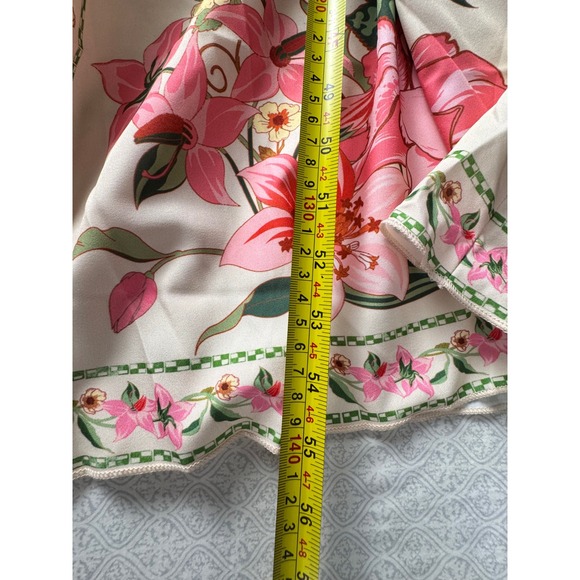 Pink Tropical Floral V-Neck Button Front Maxi Dress Size Large Cream - Picture 9 of 13